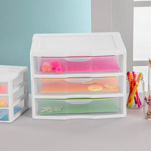 Sterilite Clear Plastic Stackable Small 3 Drawer Storage System, White, (12 Pack) - TRAPSKI