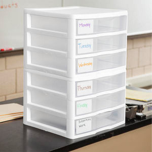 Sterilite Clear Plastic Stackable Small 3 Drawer Storage System, White, (12 Pack) - TRAPSKI