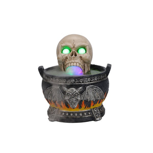 Halloween Skull Cauldron Statue with LED Light and Smoke Fog Effect
