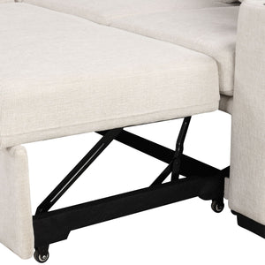 Modern 2 Seater Loveseat Sofa With Pull-Out Bed, Fabric, Built-In USB Ports & Cup Holders
