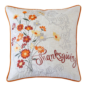 Thanksgiving Embroidered Floral Throw Pillow – Autumn Harvest Accent Cushion Set of 2
