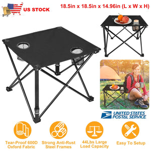 2Pcs Foldable Camping Table Portable Picnic Table Lightweight Travel Desk with 2 Cup Holders/Table Carrying Bag