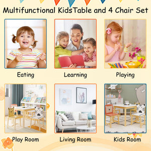 Kids Table And Chair Set With Cartoon Animals Design - White