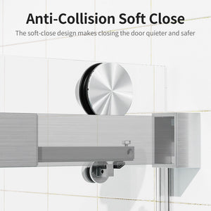 Frameless Sliding Shower Door With Soft- Close, 3 / 8" Tempered Glass