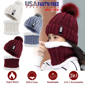 Winter Beanie Hat Scarf Set Women Warm Knitting Skull Cap Neck Warmer for Walking Running Hiking Camping Outdoors Gift