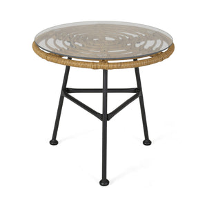 Petrichor Outdoor Side Table with Tempered Glass and Steel Frame