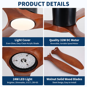 Low Profile Flush Mount Ceiling Fan With Light And Reversible Quiet Motor - Matte Black