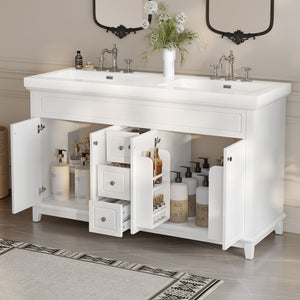 Bathroom Vanity With Double Sinks, 3 Drawers & 4 Doors - White