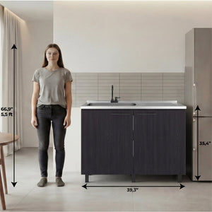Napoles 2 Utility Sink with Cabinet, Stainless Steel Countertop, Interior Shelf - Wenge
