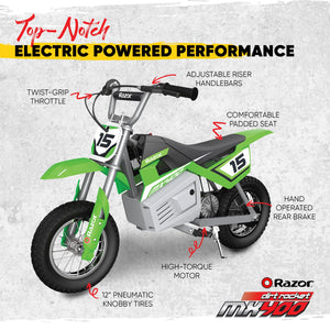 Razor MX400 Dirt Rocket 24V Electric Toy Motocross Motorcycle Dirt Bike, Green - TRAPSKI