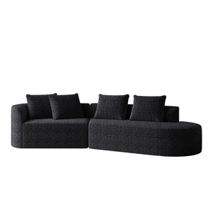 Upholstered Oversized Sectional Sofa, 4 Seater Extra Deep & Wide Curved Cloud Couch With 4 Throw Pillows For Living Room - Black