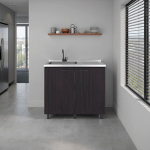 Alatna Freestanding Utility Base Cabinet with Stainless Steel Countertop and Faucet