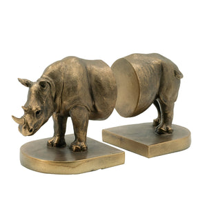 Set of 2 Rhino Bronze Bookends