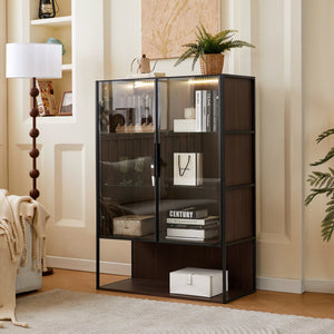 Modern Minimalist 51.2" Tall Lighted Display Cabinet with Tempered Glass