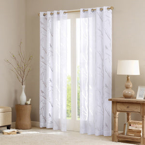 Grommet Top Sheer Bird on Branches Burnout Window Curtain Panel
