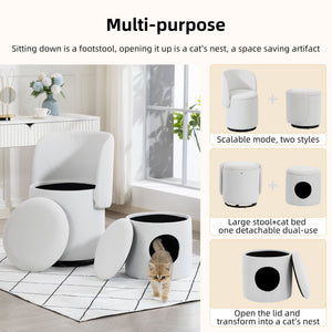 Barrel Chair With Built In Storage, 360° Swivel - Beige