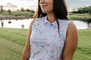 Womens White Paint Splatter Polo