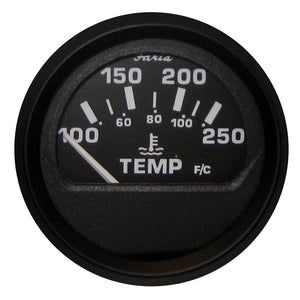 Faria Euro Black 2" Water Temperature Gauge (100-250 DegreeF)
