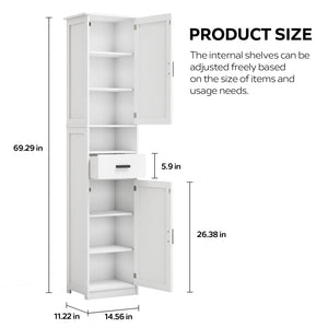 69" H Tall Bathroom Storage Cabinet with 2 Barn Doors and 1 Drawer