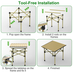 Folding Camping Table Portable Lightweight Carbon Steel Roll-up Picnic BBQ Desk with Carry Bag Heavy Duty for Outdoor Beach Backyard Party Patio Campi