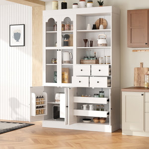 TOPMAX Freestanding Buffet With Hutch - Tall Kitchen Pantry Cabinet