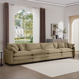 Modern Upholstered 4 Seater Fabric Sofa With Arm And Throw Pillows