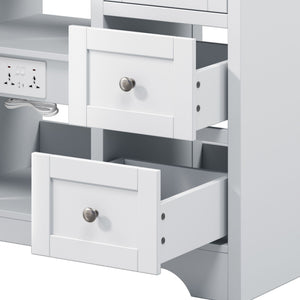 Double Sink Bathroom Vanity With Countertop, 2 Ceramic Sinks, 6 Drawers