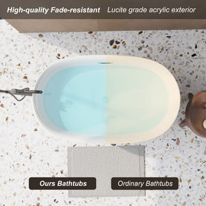 Freestanding Oval Bathtub With Overflow And Pop Up Drain, Double Walled Design - Gloss White
