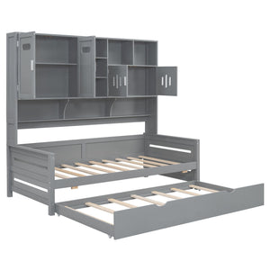 Daybed With All-In-One Cabinet And Shelf