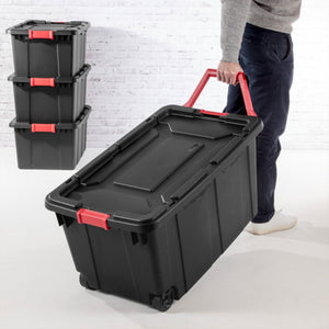 Sterilite 15 Gallon Durable Rugged Industrial Tote with Red Latches, 12 Pack