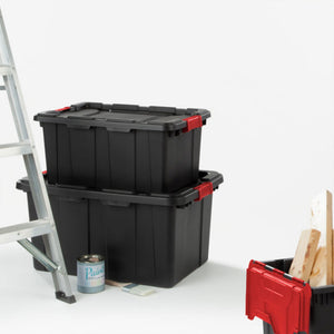 Sterilite 15 Gallon Durable Rugged Industrial Tote with Red Latches, 12 Pack