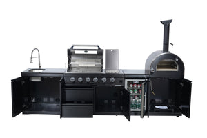 Black 125-Inch Double Stainless Steel Gas Outdoor Kitchen Barbecue Grill