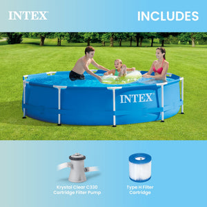 INTEX Metal Frame 10' x 30" Outdoor Swimming Pool with Filter Pump and Cover