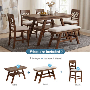 Topmax 6-Piece Wood Counter Height Dining Table Set with Storage Shelf