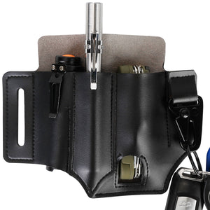 Multi-tool Sheath for Belt Leather EDC Pocket Organizer for Men EDC Leather Pouch Flashlight Sheath
