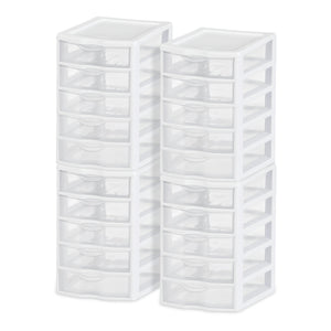 Sterilite Clearview Small Plastic 5 Drawer Desktop Storage System, 4 Pack, White - TRAPSKI