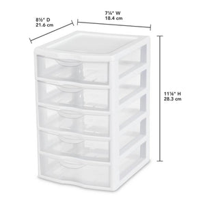 Sterilite Clearview Small Plastic 5 Drawer Desktop Storage System, 4 Pack, White - TRAPSKI