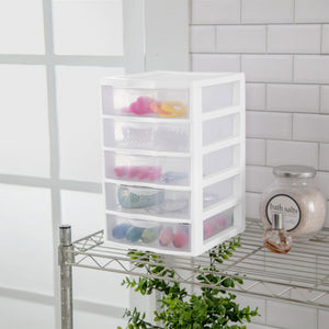 Sterilite Clearview Small Plastic 5 Drawer Desktop Storage System, 4 Pack, White - TRAPSKI