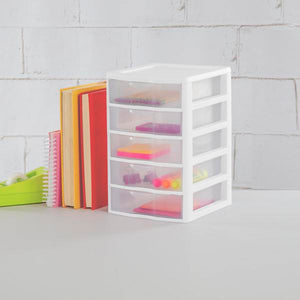 Sterilite Clearview Small Plastic 5 Drawer Desktop Storage System, 4 Pack, White - TRAPSKI
