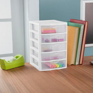 Sterilite Clearview Small Plastic 5 Drawer Desktop Storage System, 4 Pack, White - TRAPSKI