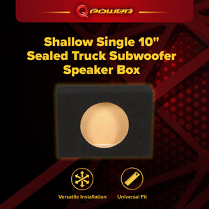 QPower Shallow Single 10" Sealed Truck Subwoofer Speaker Box, 18" x 13" x 5.25"