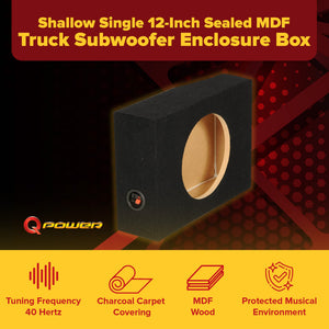 Q Power Shallow Single 12 In Sealed MDF Truck Subwoofer Enclosure Box, Charcoal - TRAPSKI
