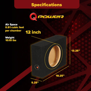 Q Power Shallow Single 12 In Sealed MDF Truck Subwoofer Enclosure Box, Charcoal - TRAPSKI