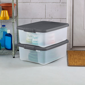 Sterilite 25 Quart ShelfTote, Stackable Storage Bin with Latching Lid, 6 Pack