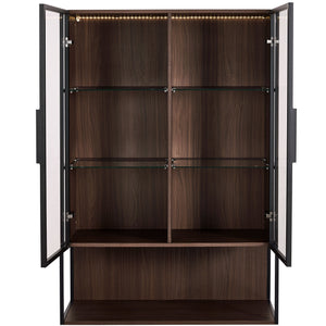 Modern Minimalist 51.2" Tall Lighted Display Cabinet with Tempered Glass