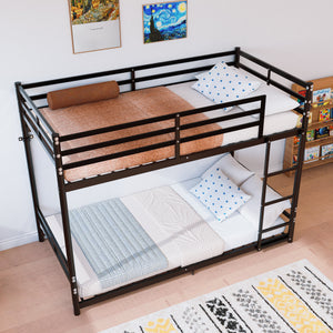 Bunk Bed with Ladder and High Guardrail Metal Bunk Bed, Storage Space, Noise Free, Twin Over Twin Size
