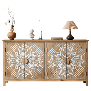 60" Wood Accent Cabinet with 4 Doors Brown and Antique White