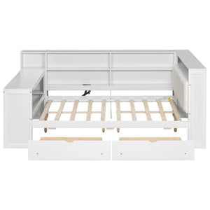 Platform Bed With Storage Shelves, Drawers, Charging Station, LED, Desk