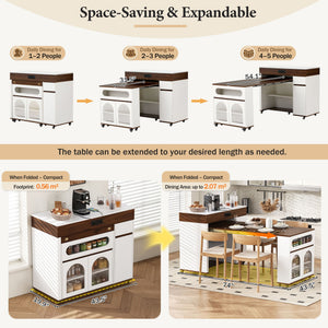 Extendable Dining Table With Folding Top, Rolling Kitchen Island With Drawers And Power Outlet