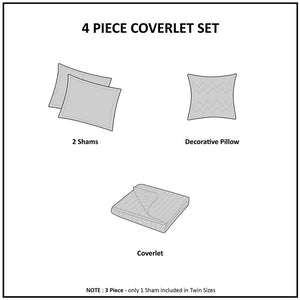 4 Piece Reversible Ruffle Quilt Set with Throw Pillow White King/Cal King
